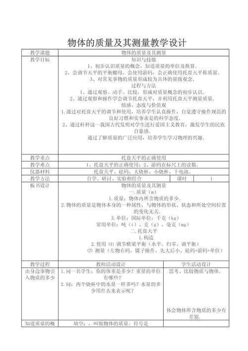 中學(xué)八年級物理上(第五章)物體的質(zhì)量