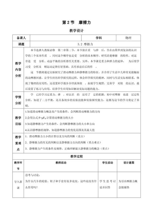 高中物理摩擦力教案語言