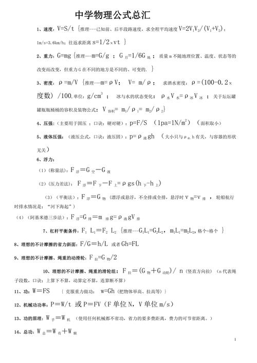 初中物理必考公式