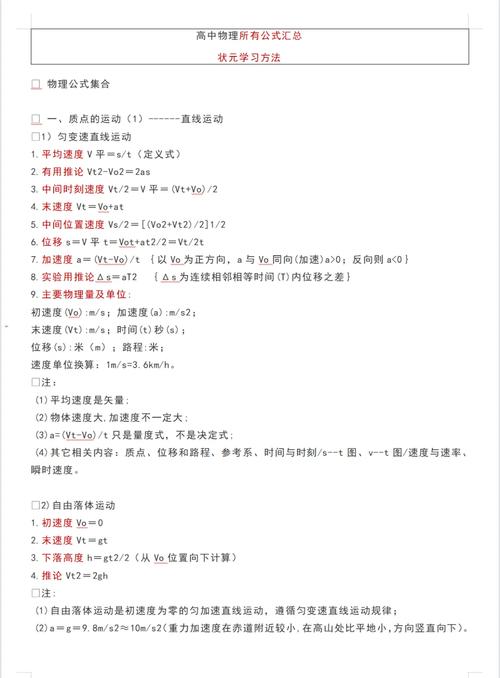 高中物理必考公式
