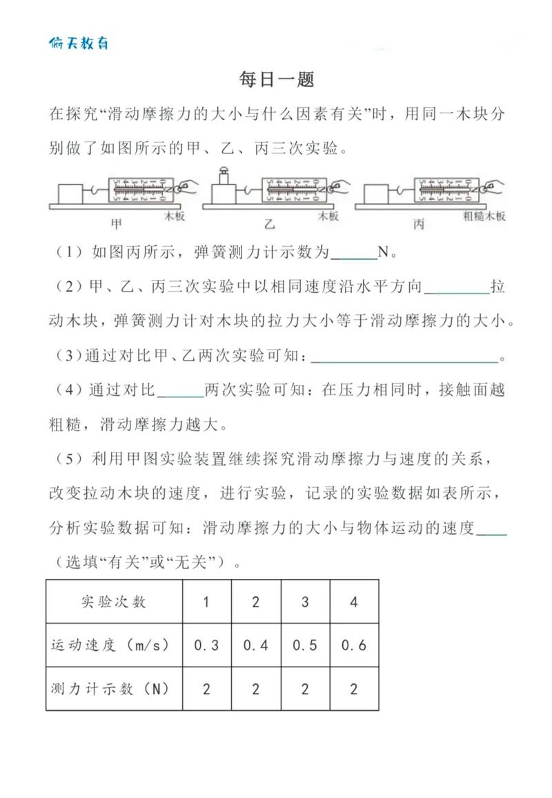 初中物理探究實驗題